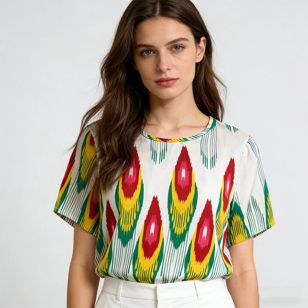2026 Women's Casual Summer Welfare 100% Natural Mulberry Silk Crepe De Chine Skin Friendly Round Neck Short Sleeve T-shirt