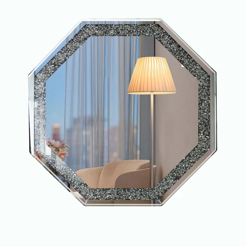 Light and luxurious Nordic wall mirror hanging mirror wooden wall  glass craft decorative