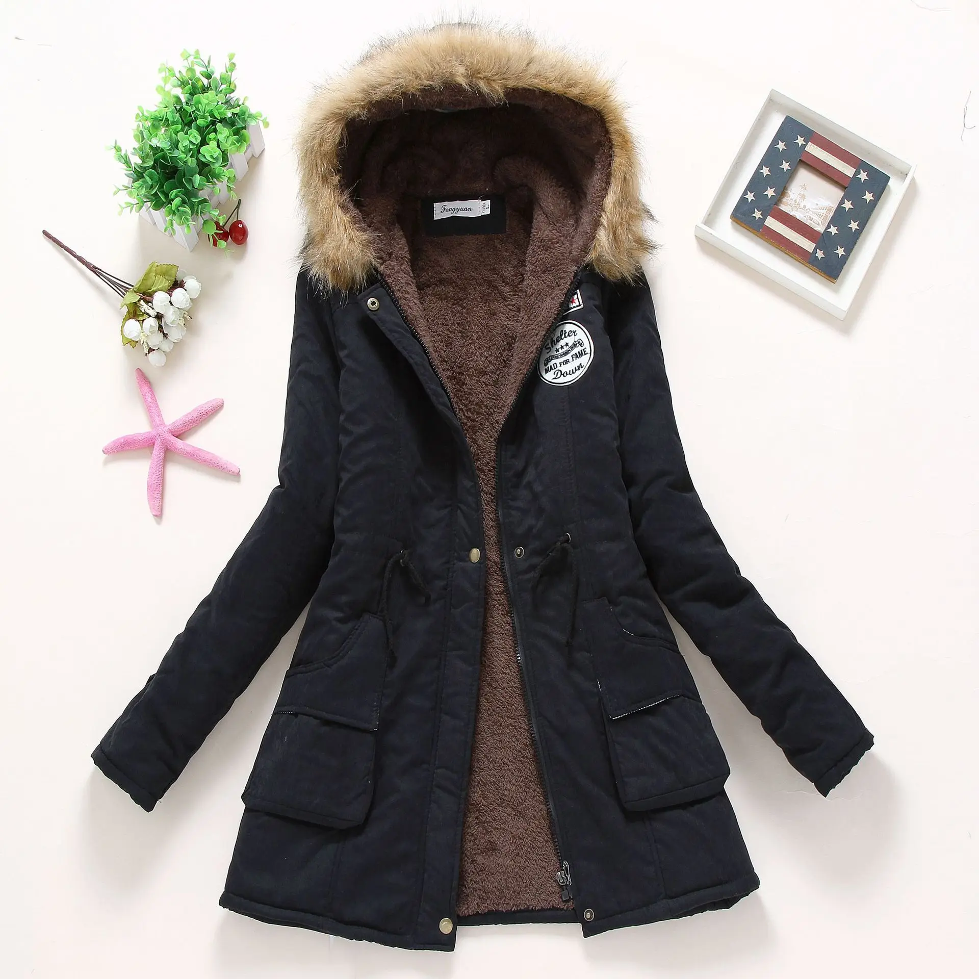 

2025 Women's Cotton Coat Autumn Winter New Style Long Sleeve Lamb Wool Cotton Jacket for Women