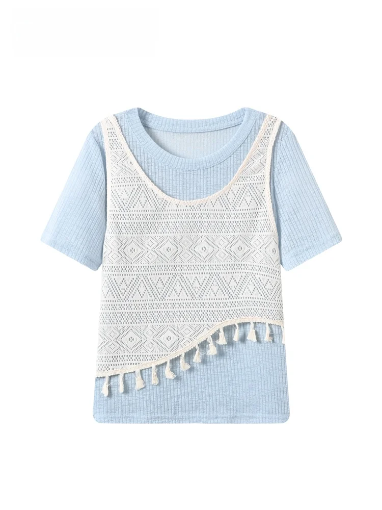

Summer New plus Size Women's T-Shirt Cara CLUB Oversized Short Sleeve Fashion Top with Fringe Irregular Design Casual Commute...