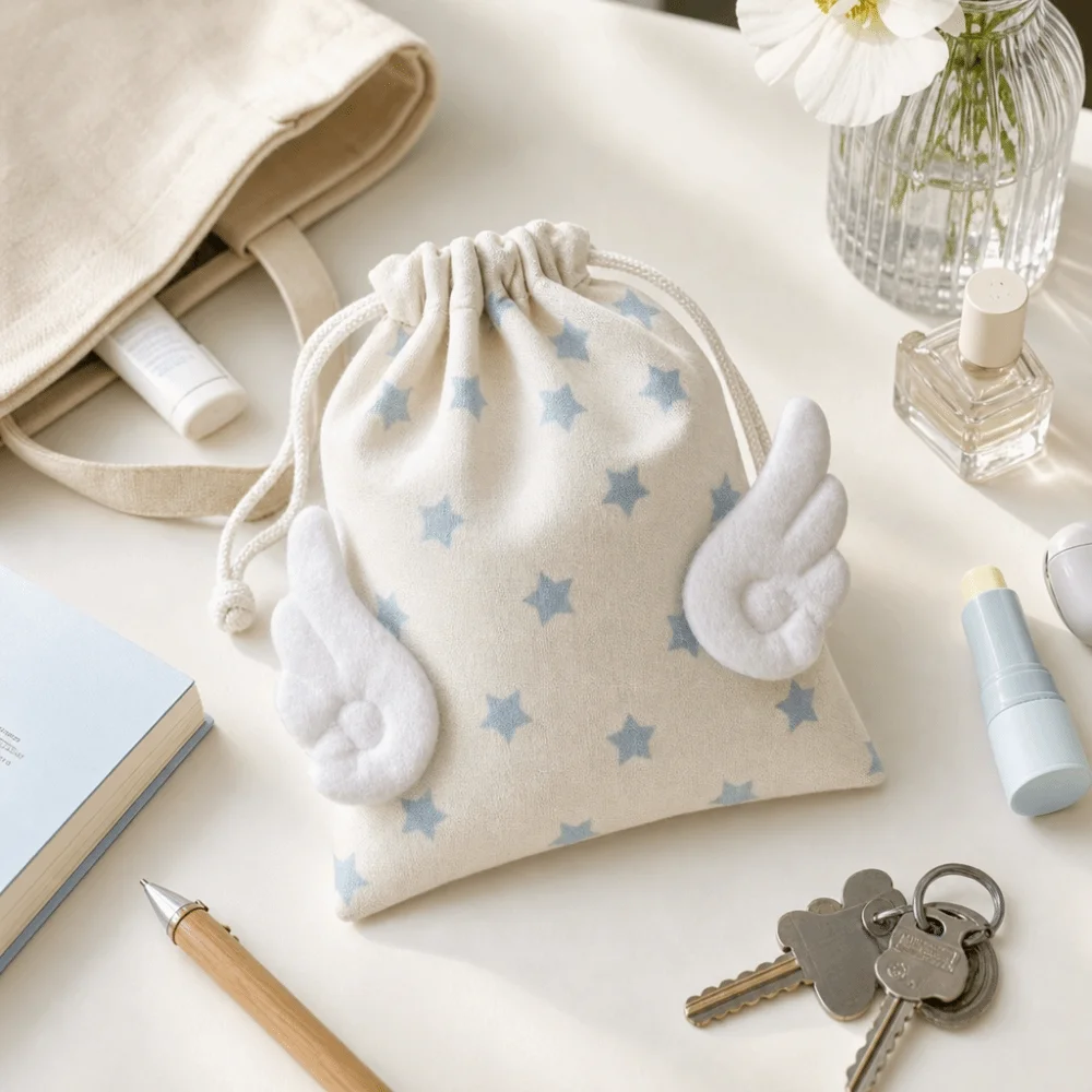Bohemian Canvas Drawstring Makeup Bag Portable Star Pattern Storage Pouch Rope Dustproof Small Organizer Daily Use