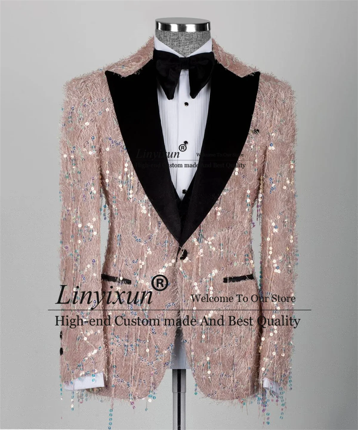 Glitter Sequin Groom Wedding Tuxedos Peaked Lapel Men Suits 3 Pieces Sets Dinner Party Male Prom Blazers Slim Fit Coustome Homme