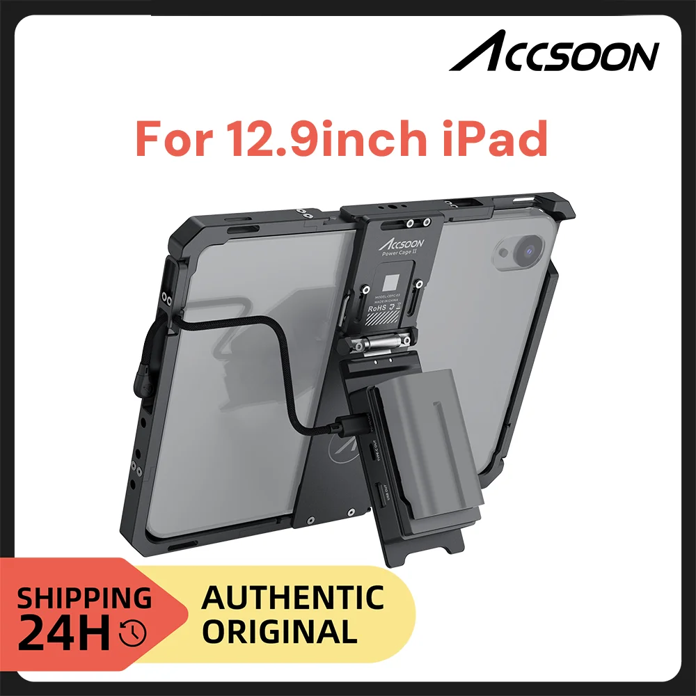 

ACCSOON Power Cage shell for 12.9inch ipad NP-F battery Charger ipad aluminum alloy protective case bracket with screw holes