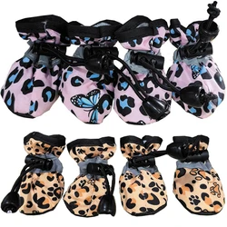 Waterproof Dog Shoes For Small Dogs Cat Non-slip Reflective Puppy Boots Leopard Print Adjustable French Bulldog Pug Pet Footwear