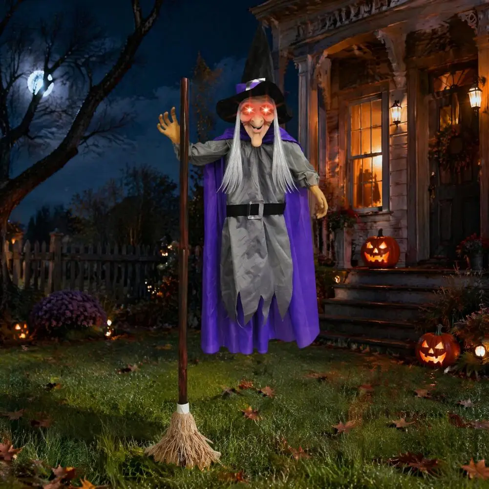Halloween Electric Voice-activated Hanging Long Hair Ghost Witch Scary Decoration For Haunted House Horror Party Props Display