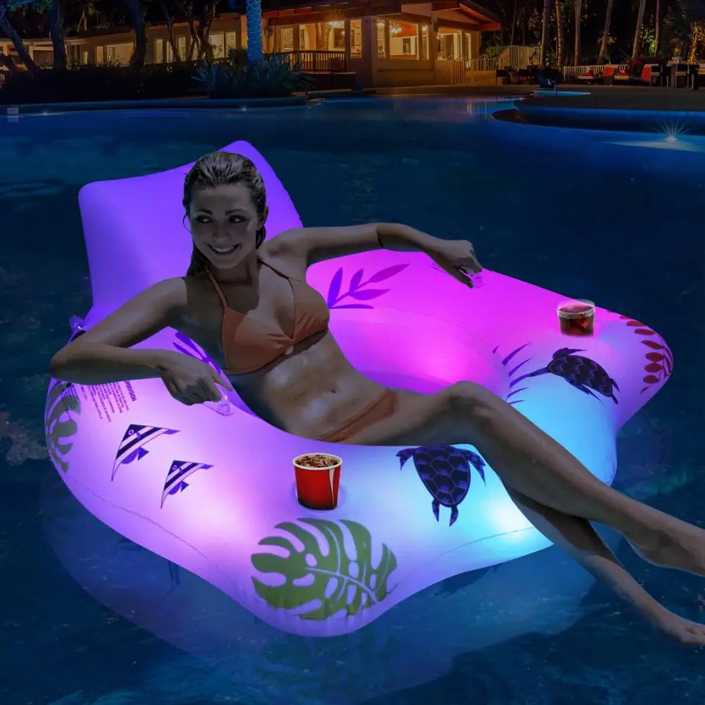 

Inflatable Swim Chair with Head Rest U-shaped Pool Air Mattress with Colour Changing Light Double Armrest And Cup Holder