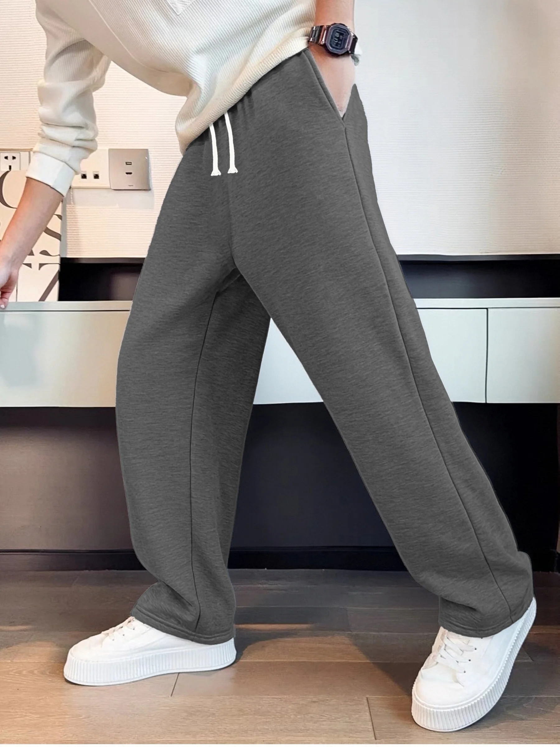 

Men's casual jogging pants straight leg loose fit elastic waistband drawstring design side pockets comfortable