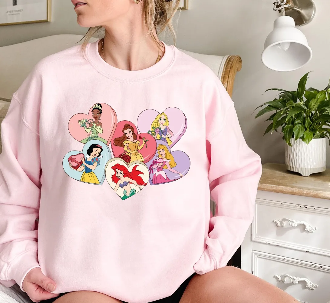 Disney Princess Heart Sweatshirt Princess Characters Sweatshirt Princess Valentine Sweatshirt Magic Kingdom Hoodie