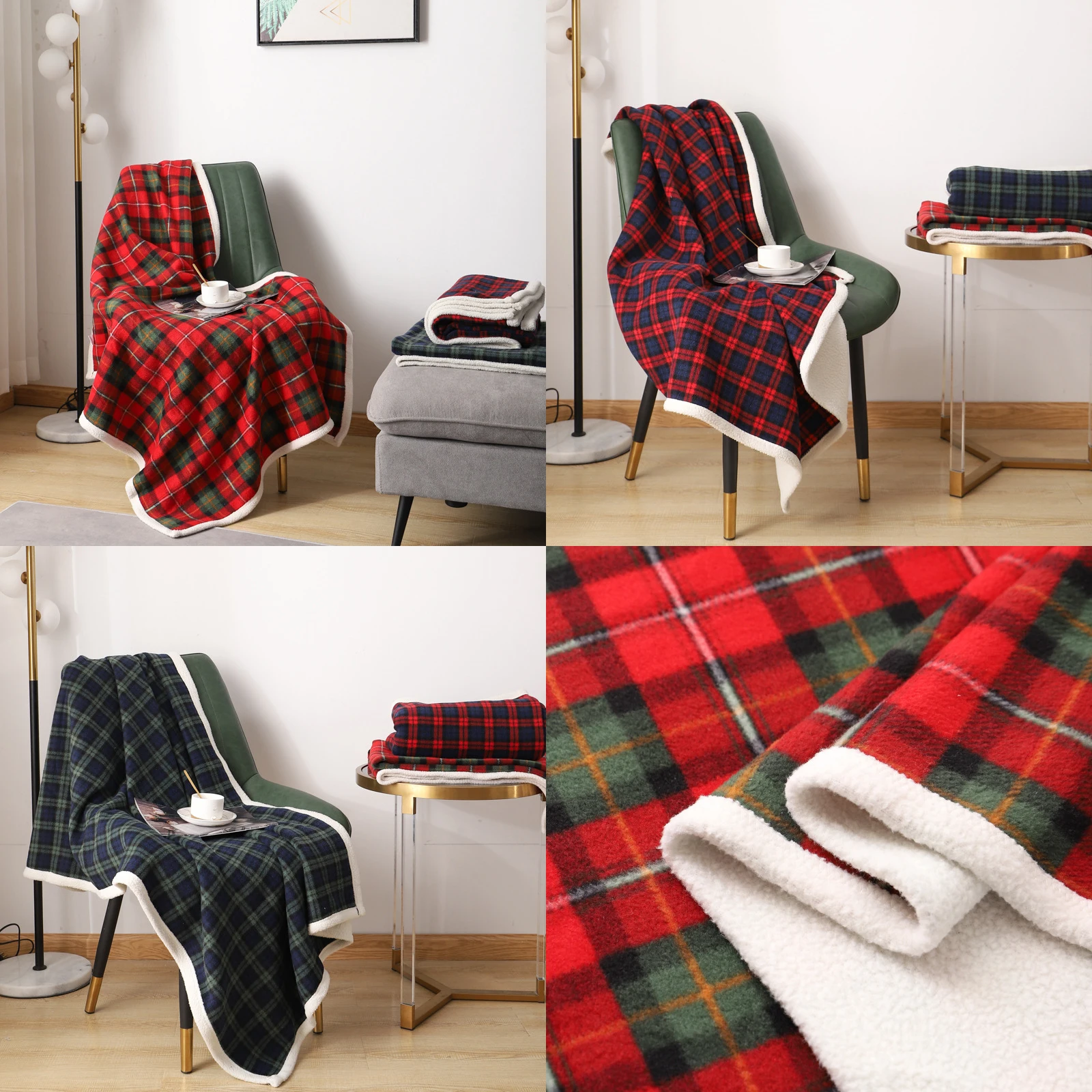 Christmas Sherpa Throw Blanket, Soft Cozy Plush Fluffy Fleece Blanket,Home Warm Lattice Flannel Blankets for Xmas Winter Bedding