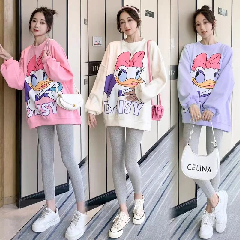 ربيع الخريف الأمومة البلوز الكرتون ميكي ديزي طباعة ملابس حريمي الحوامل طويلة الأكمام تي شيرت لطيف الحمل بلايز المحملة