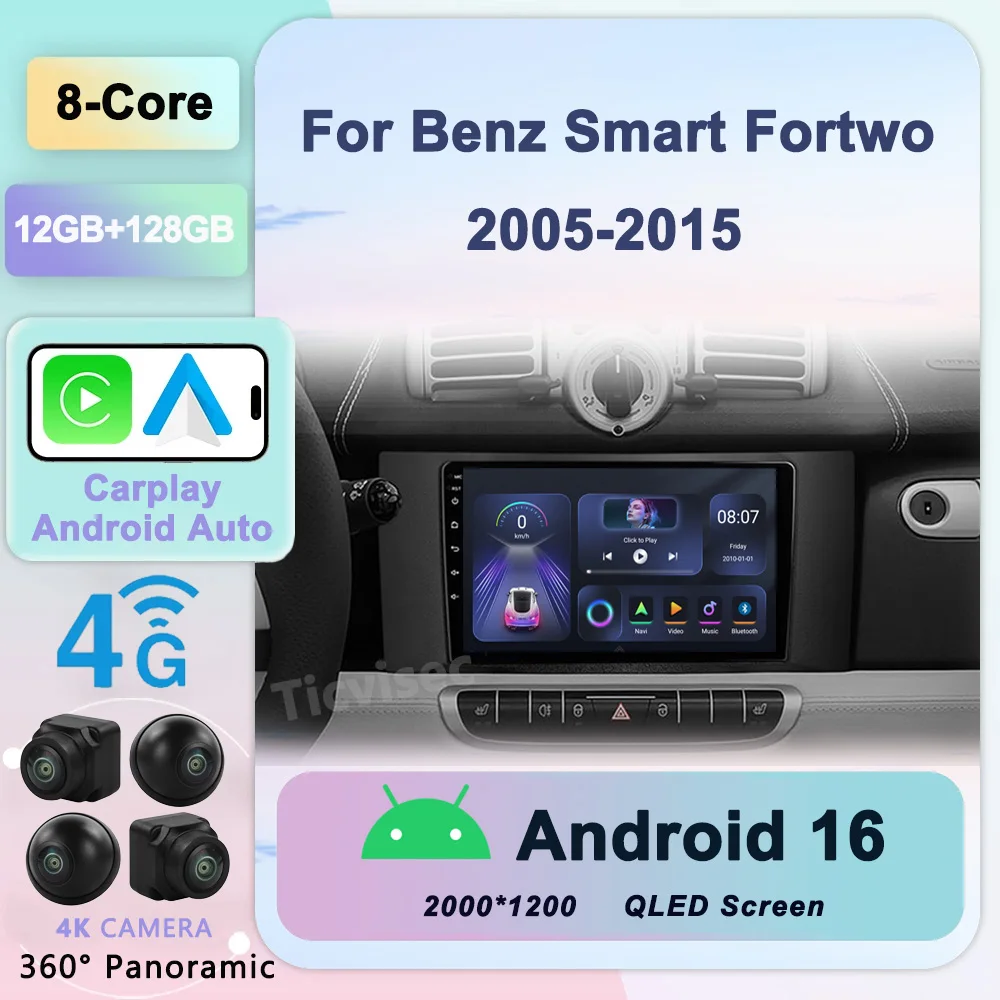 

Android 16 Car radio For Mercedes Benz Smart Fortwo 2005 - 2015 Car Radio Car video players CarPlay Android Auto GPS 2din DVD