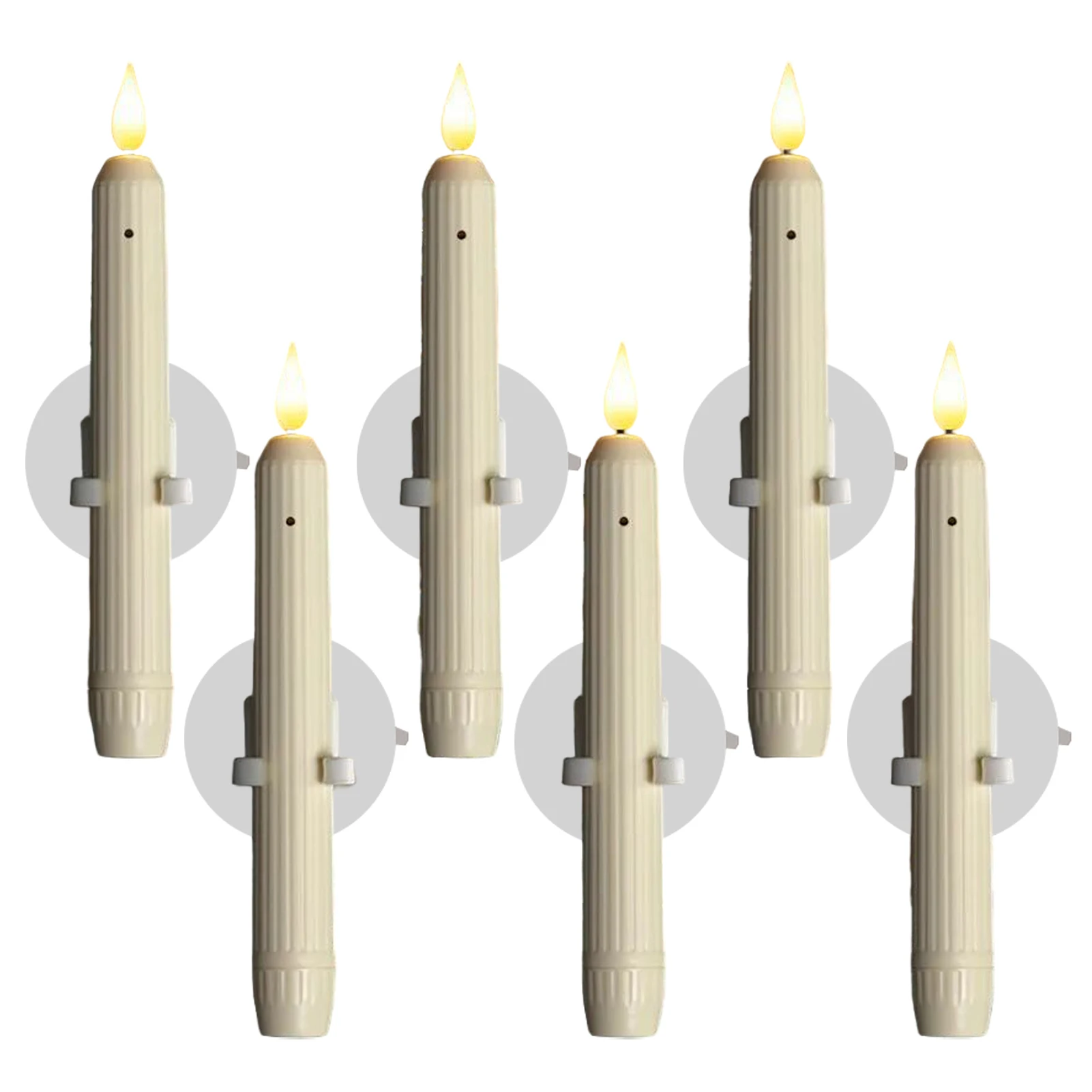 

6PCS LED Window Candles with Dusk to Dawn Sensor Battery Operated Ivory Candlesticks Suction Cups for Christmas Roman Column