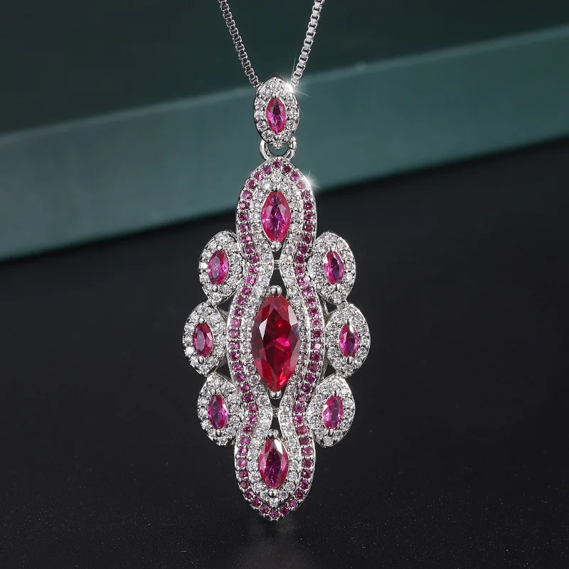 copper gold-plated vintage jewelry for , red corundum hand- with diamonds, women's set, main stone 5*9