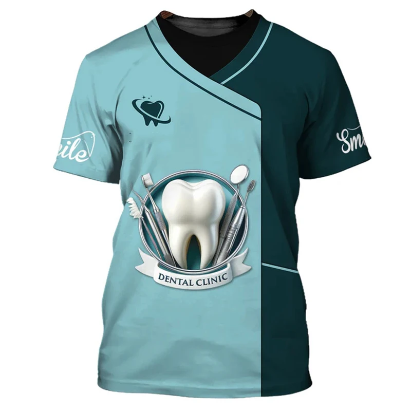 Dentist Work Uniform Funny Cosplay T-shirt For Men Cute Novelty Tooth Design O-neck T Shirts Breathable Oversized Women Tee Top