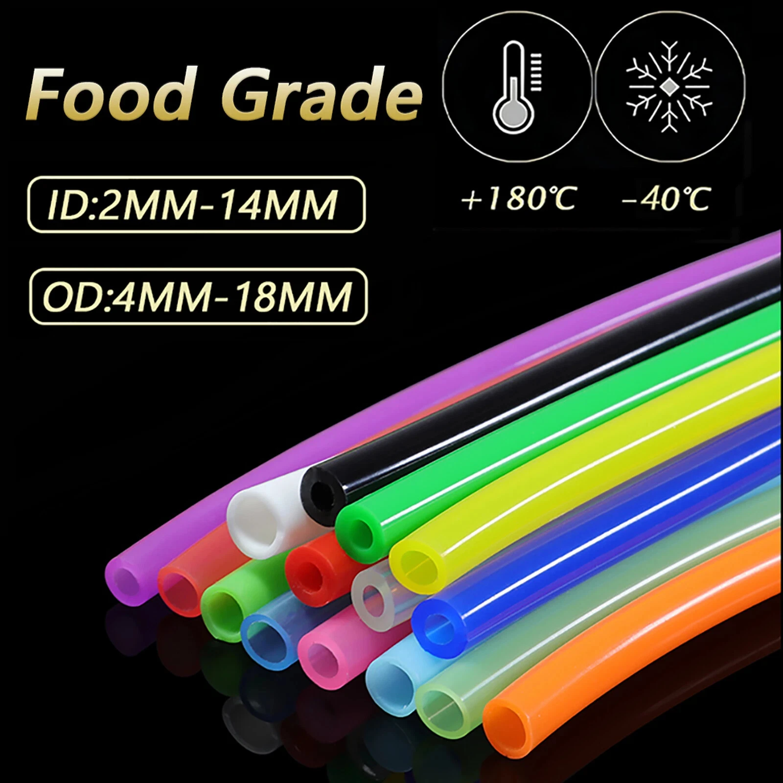 

1 метр, цвет, высокотемпературная пищевая силиконовая трубка, внутренний диаметр 2 мм ~ 14 мм, наружный диаметр 4 мм ~ 18 мм, гибкий резиновый шланг - все размеры