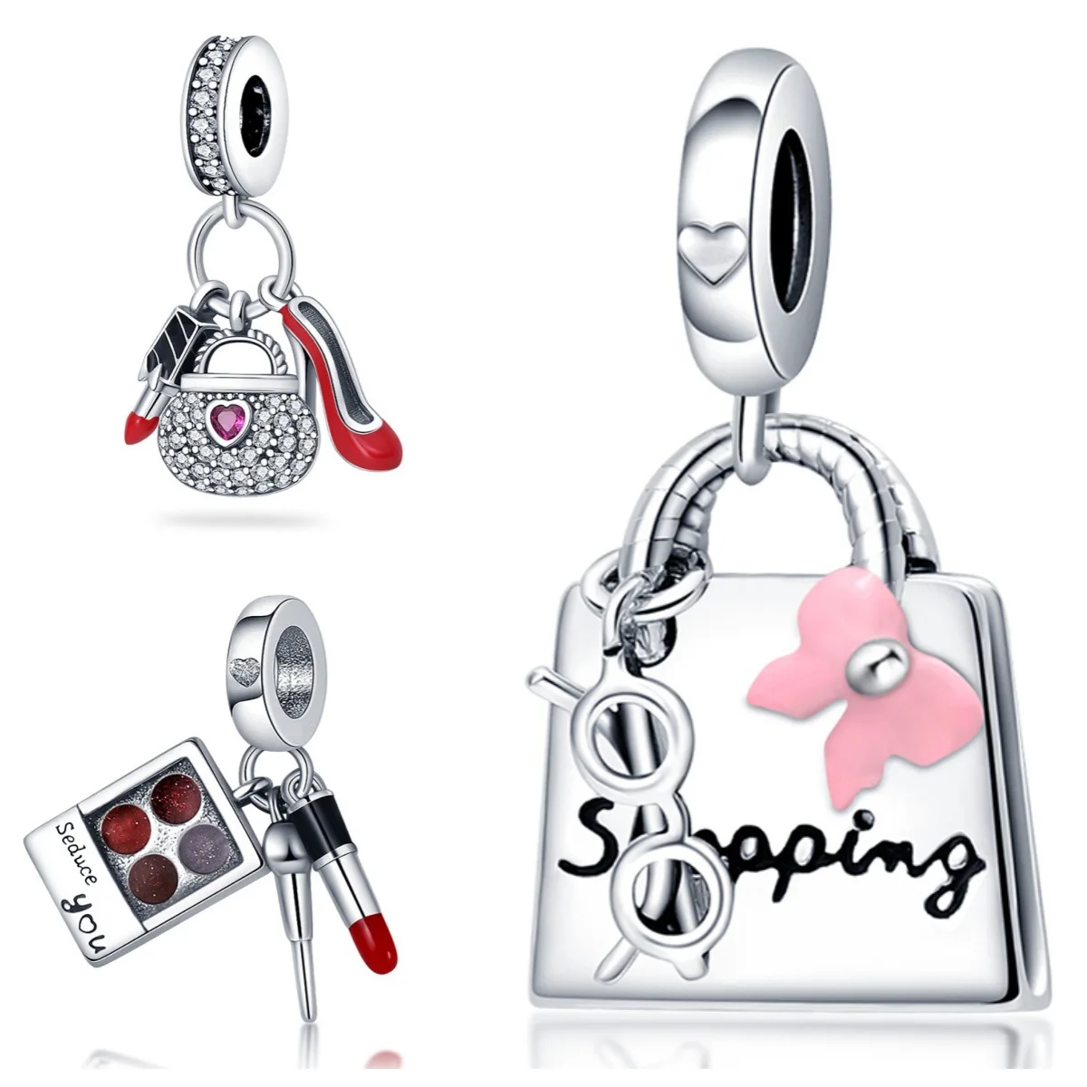 Silver-Plated Handbag High Heel Shoes Charms Beads Fit Original Bracelets Bag Keychain CharmsBeads Pendant DiyWomen Jewelry Gift