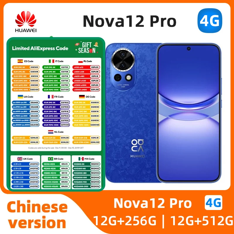 หัวเว่ย nova 12 Pro 6.76 "120Hz จอแสดงผล Kirin 9000s ประสานกันแบตเตอรี่กล้อง4.0 100W ซูเปอร์ชาร์จสมาร์ทโฟน NFC