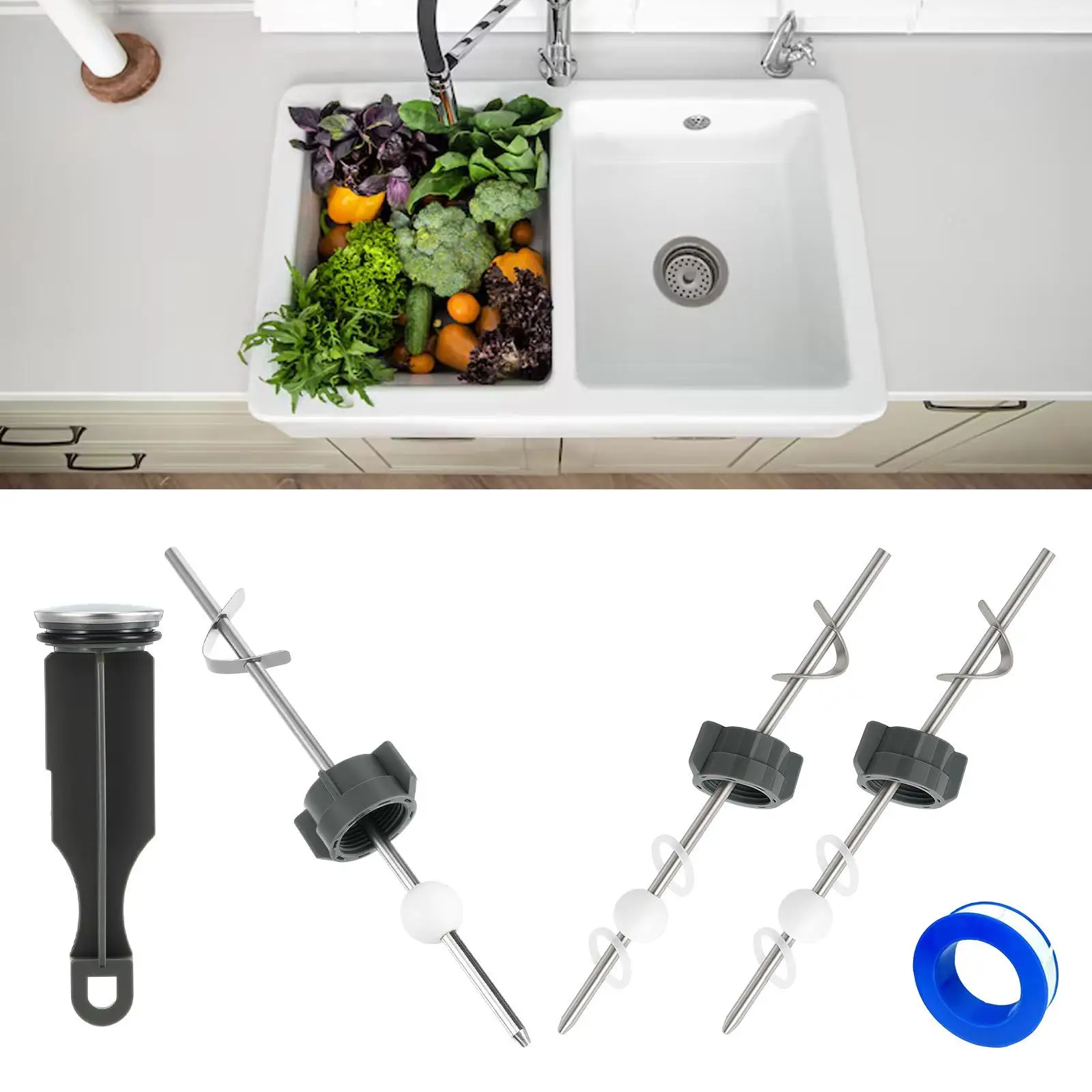 Sink Basin Drain Repair Kit Durable Stainless Steel Accessory Set for Washroom and Kitchen