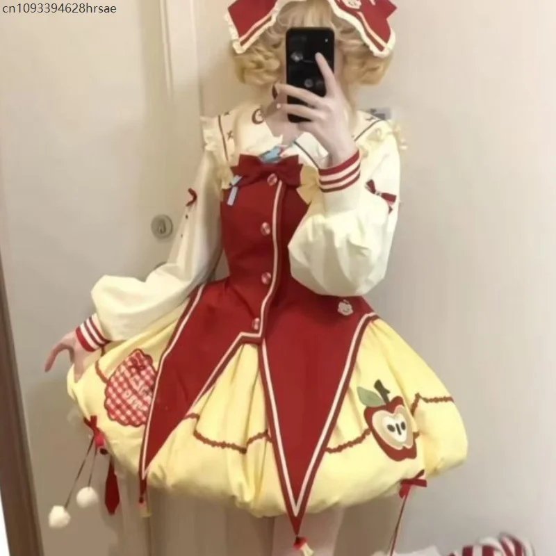 

Sweet Lolita Dress 3 Piece Set Women Cute Sailor Collar Shirt Kawaii Print Party Mini Skirt Korean Style Slim Suit