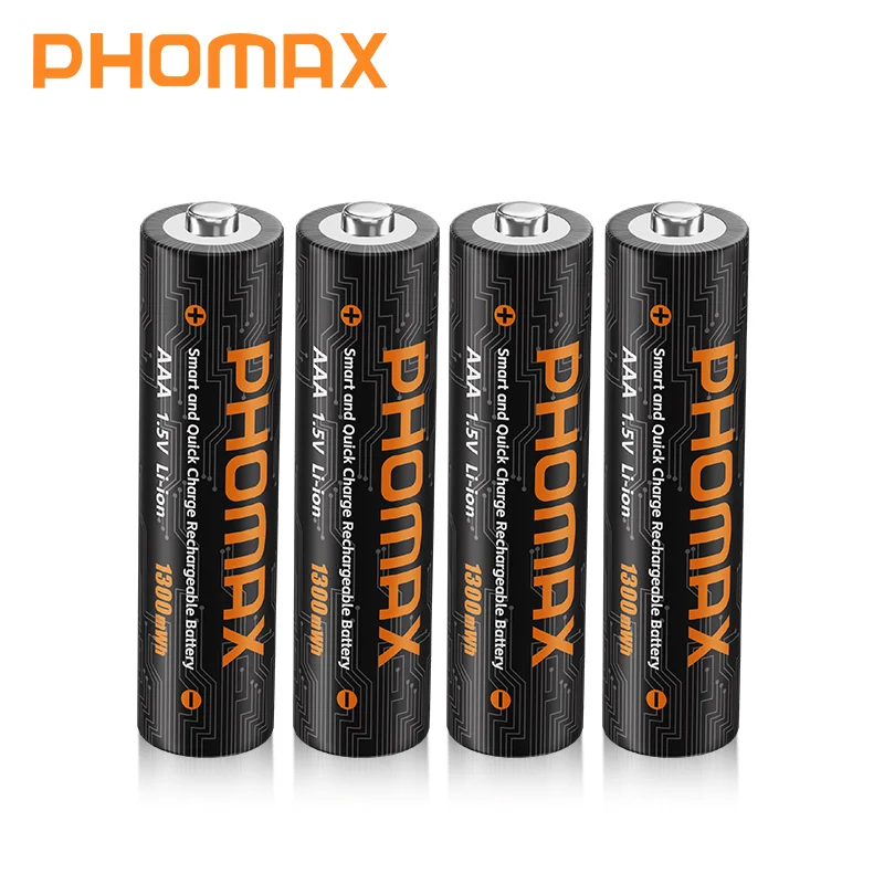 PHOMAX 1.5V AAA 1110mWh 충전식 리튬 배터리 4슬롯 지능형 독립 충전 박스 고용량 USB-C 충전기 세트