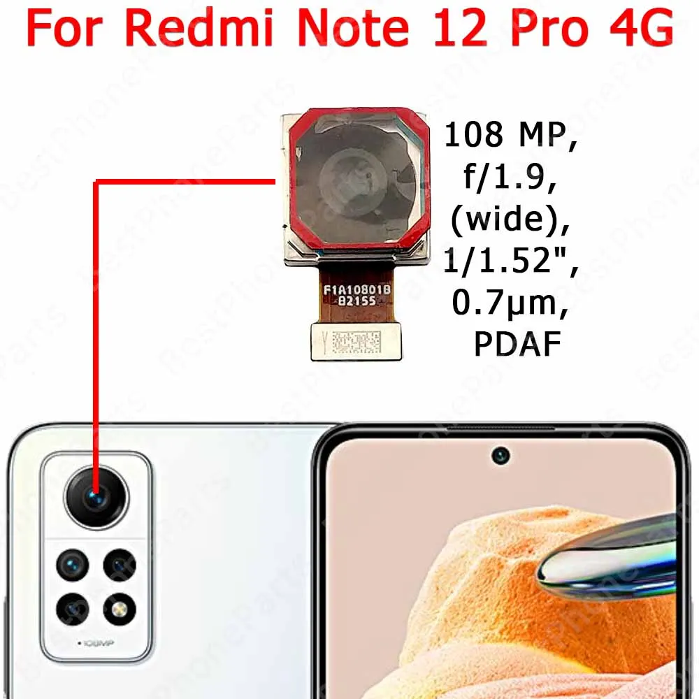 Dla Xiaomi Redmi Note 12 Pro 4G 5G Pro + Plus Tylna kamera Tylna kamera Moduł tylnej kamery Części zamienne do telefonów komórkowych