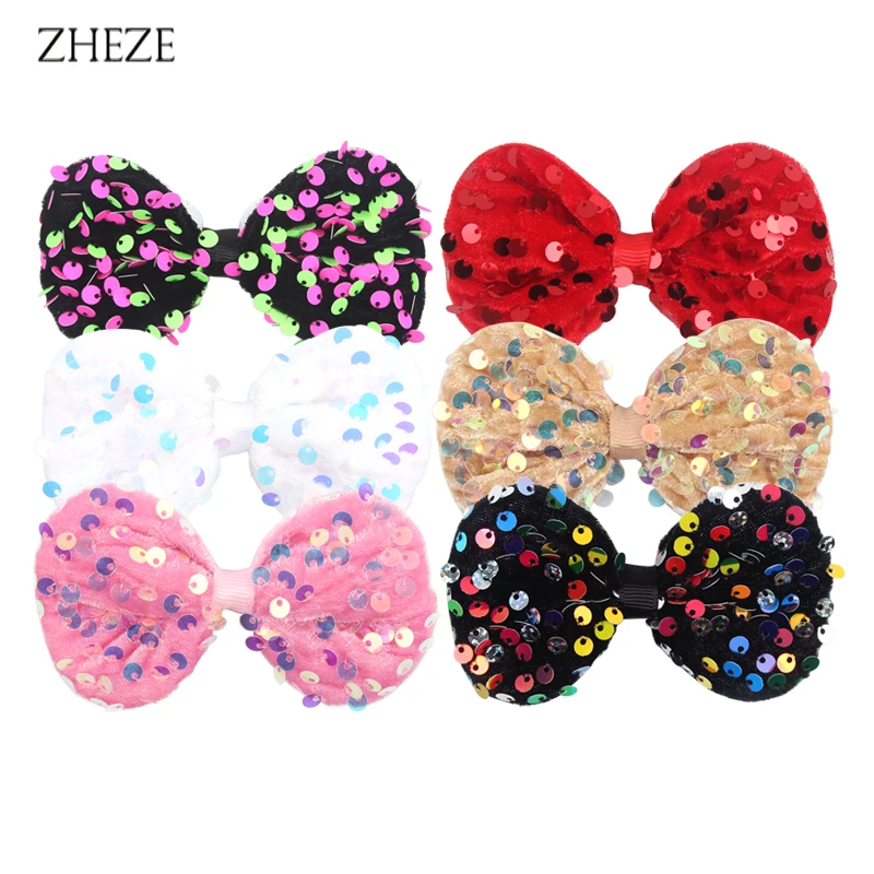 

10Pcs/Lot Cute 4Inches Bow With Sequins For Mouse Ears Headband Festival Hairpins Girls Bling DIY Hair Accessories