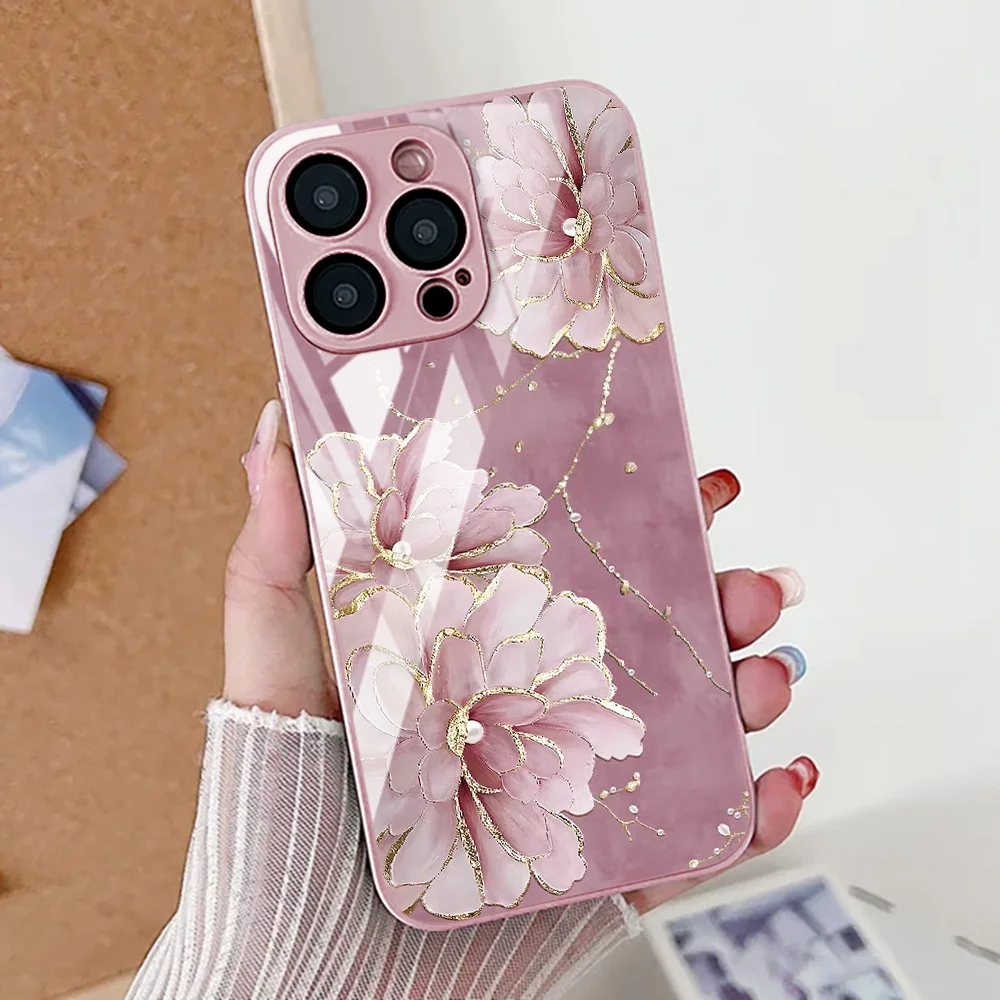 

Flower Phone Case For iPhone 17 Pro Case iPhone 16 14 13 11 12 15 Pro Max 16E 17 Air SE 7 8 Plus XR Tempered Glass Cover Coque