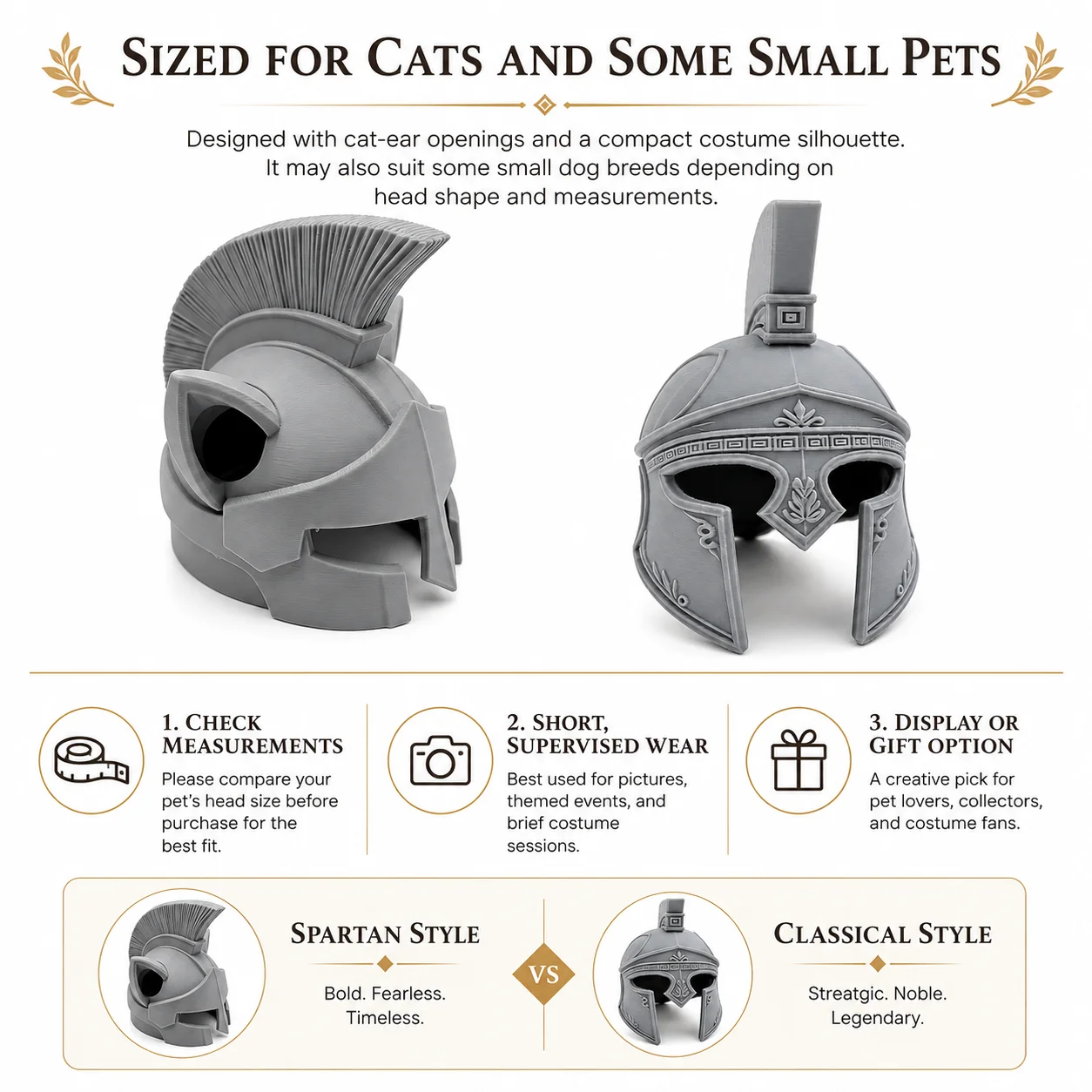 3D Printed Odysseus Spartan Cat Helmet Ancient Greek Warrior Pet Costume Cosplay Headgear Photo Prop Model Accessory Gift
