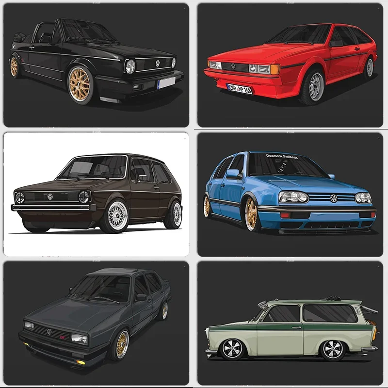 VW GT2 53B MK1 BBS MK3 Trabant 601 Classic Car Wall Art Poster Metal Indoor Home Wall Decor Tin Sign Decor Room Decoration