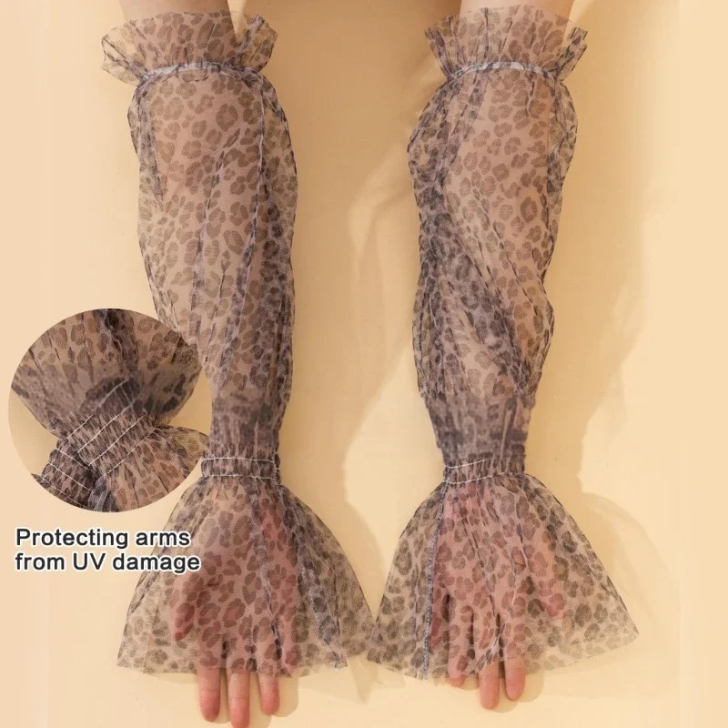 Manches bras conduite pour femmes, gants bras en dentelle avec léopard tendance, couverture bras en filet,