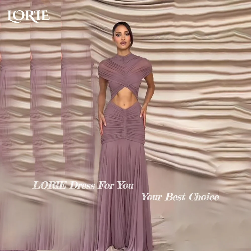 

LORIE PuffSaudi Party Dress High Collar Long Sleeve A-Line Evening Dress Prom Dress Chiffon Illusion Party Gown Club Customized