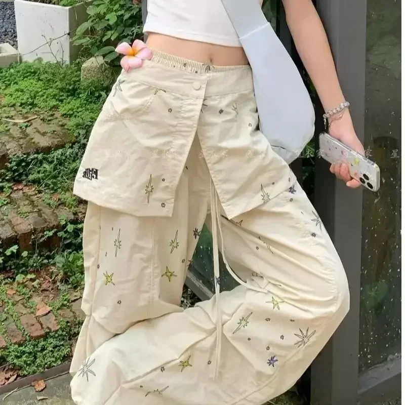 Deeptown-Pantalon Cargo Baggy Y2k pour Femme, Mode Coréenne, Jambes Larges, Harajuku, Décontracté, FjAmerica, Streetwear, Taille Haute