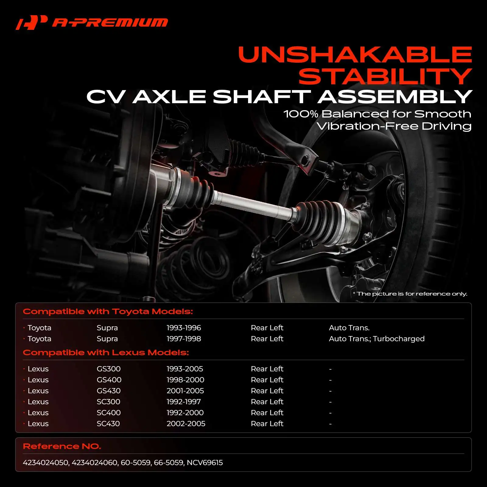 A-Premium Rear Driver Side CV Axle Assembly for Lexus GS300 1993-2005 GS400 1998-2000 GS430 2001-2005 Toyota Supra 1993-1998