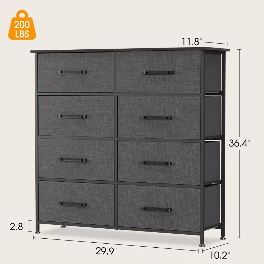 خزانة قماش ذات 8 أدراج بإطار معدني وسطح خشبي، برج تخزين طويل للخزانة، غرفة المعيشة، مدخل باللون الرمادي