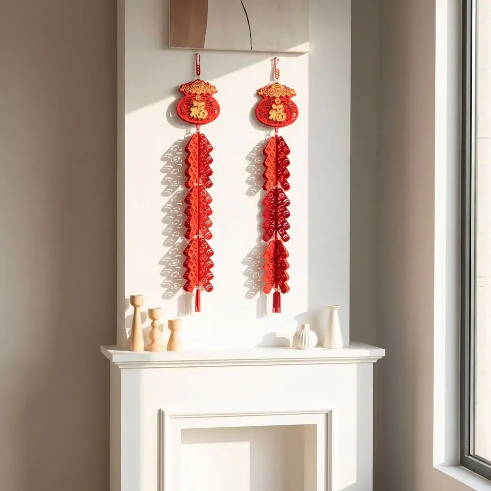 2pcs Chinese Style New Year Hanging Decoration Blessing Lucky Bag Firecracker String Pendant Tassel Traditional