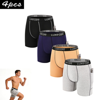 4Pcs Boxers Hombre Men's Long Style Sport Underwear With Phone Pocket Quick Dry Breathable Running Gym Boxer Briefs Sexy Panties