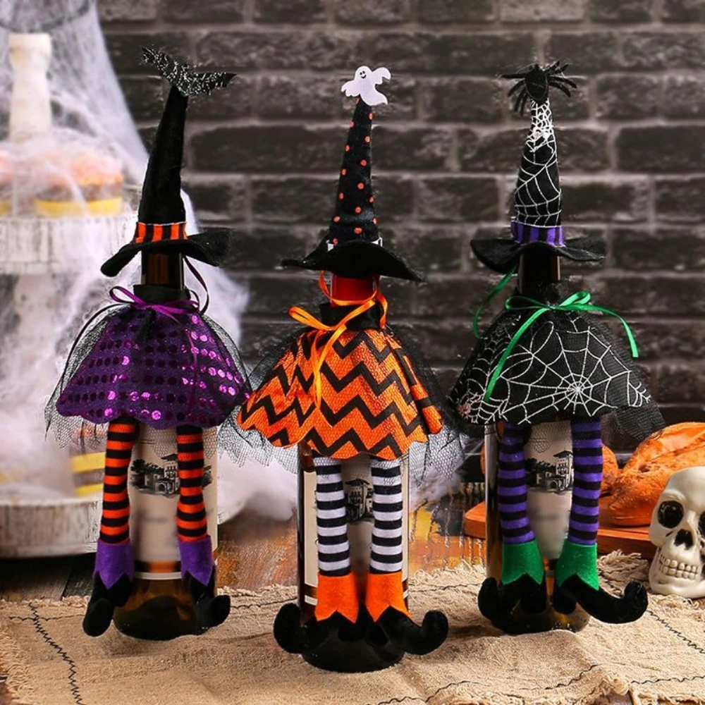 

Halloween Witch Hat Long-legged Wine Bottle Cover Dining Table Atmosphere Champagne Red Wine Bags Dining Table Decorations