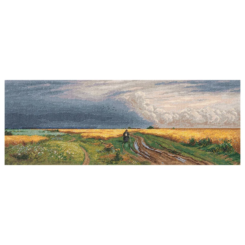 Amishop-Counted Cross Stitch Kit, The Road in the Red Field Landscape Embroidery, Panna GTG-7107, Beautiful