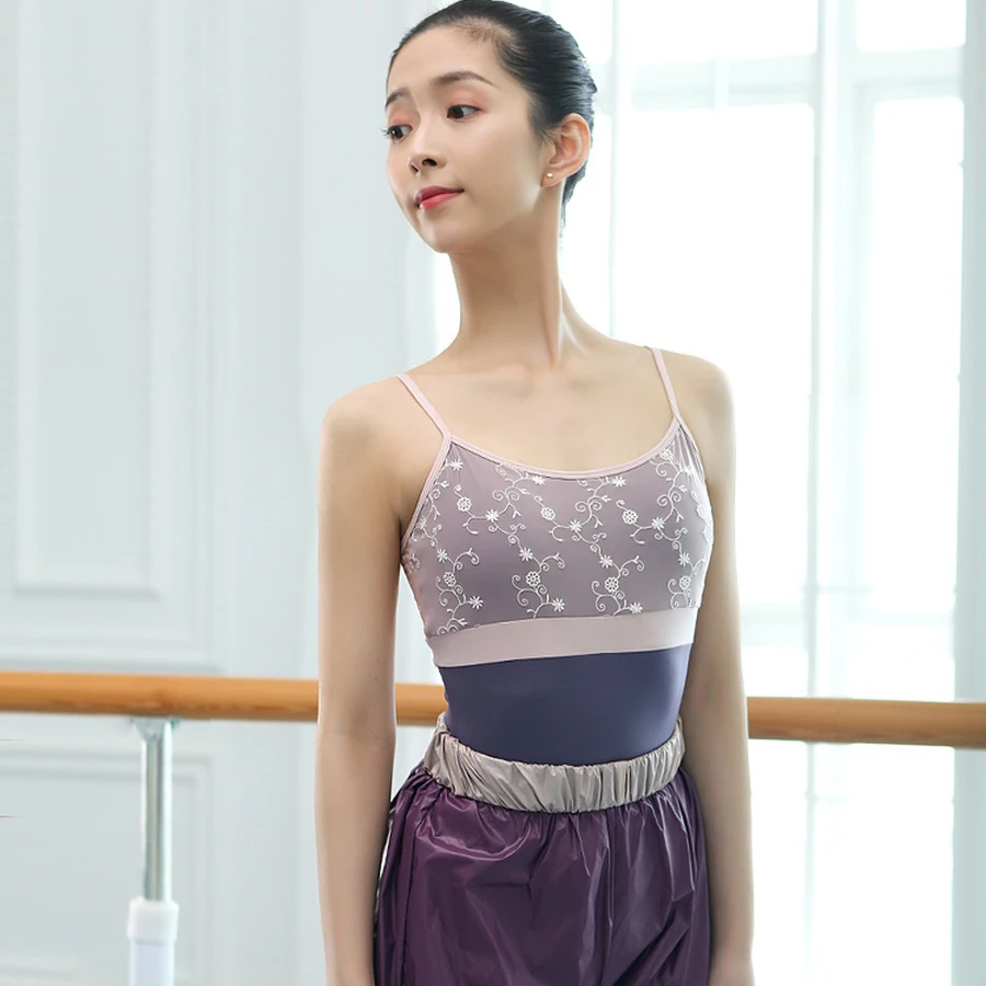 Collant de Ballet para Mulheres, Camisola de Dança Aberta, Roupa Danceira para Adultos, Ginástica Resiliente, Verde e Roxo