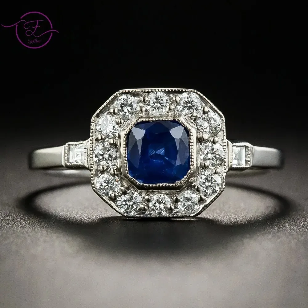

Vintage Aquamarine Ring for Women Men 5x5MM Blue Zircon 925 Silver Original Rings Unique Luxury Birthday Gift Fine Jewelry