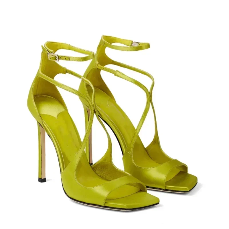 2024 Summer New Fashion Catwalk Sandals Square Toe Sexy Nightclub Open Toe Back Bag Stiletto High-heeled Women\'s Shoes