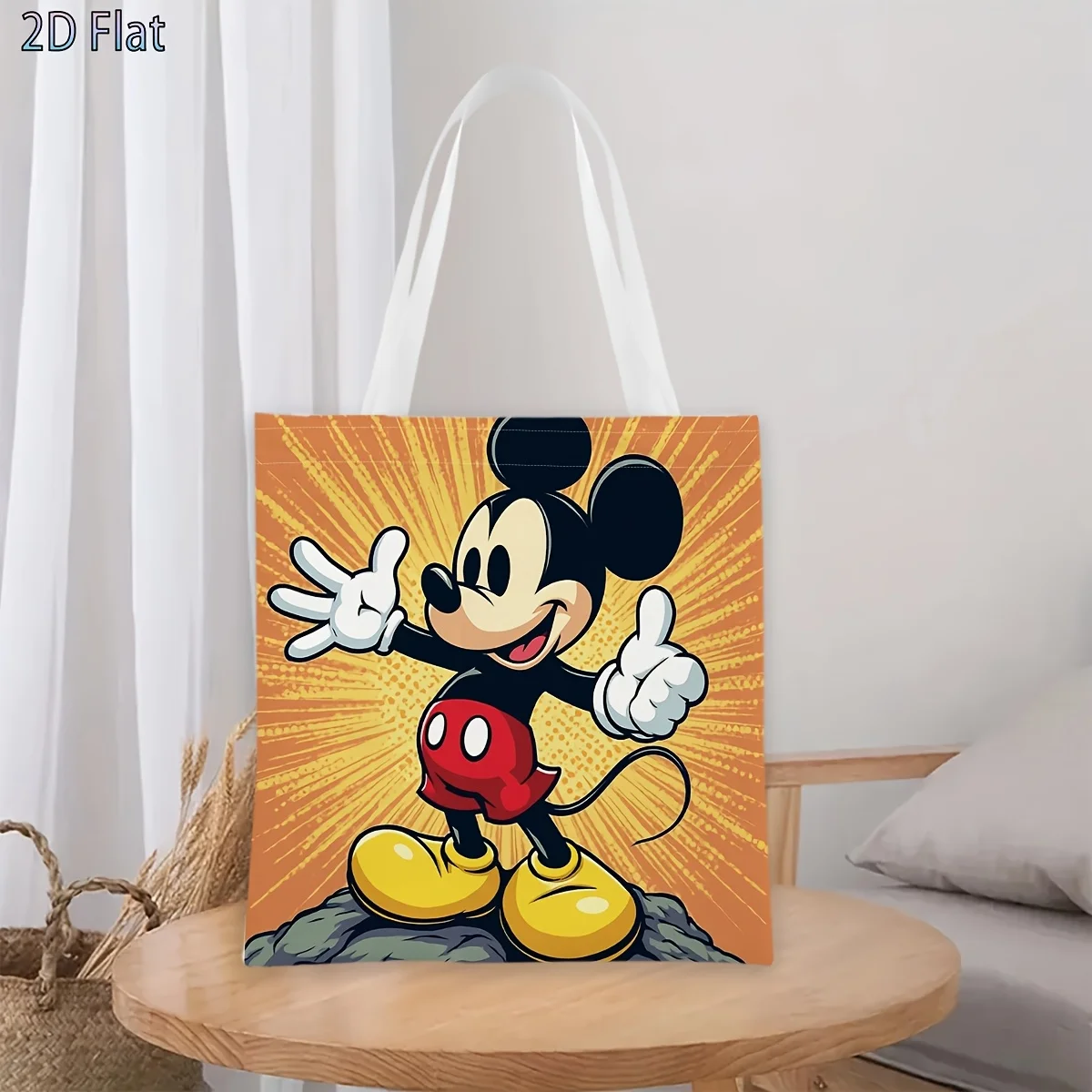 1pc Retro Comic Mickey Mouse Thumbs Up Print Tote Bag, reusa