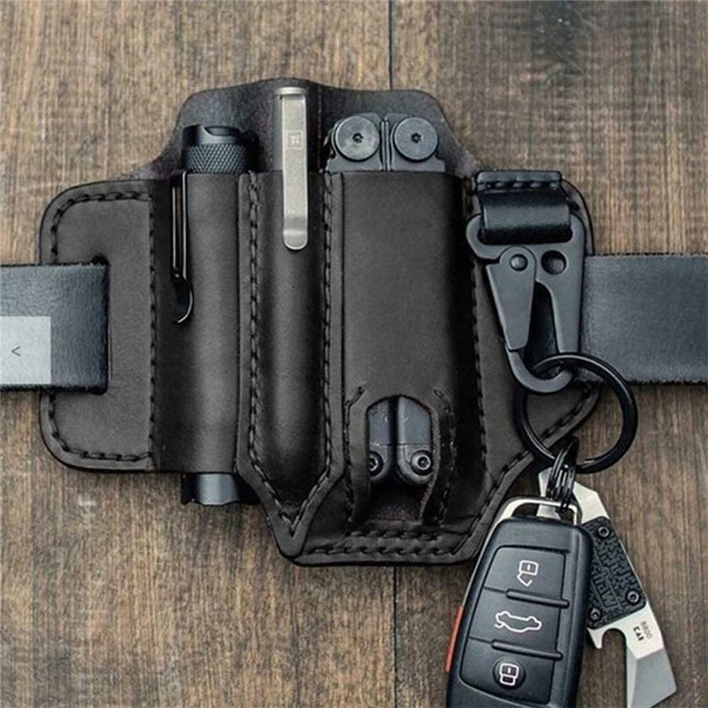 Leather Bag Multi-tool Leather Bag Sheath Pocket Multitool Holder Essentials Organizer Belt Pouch Pocket For Key Ring Flashlight