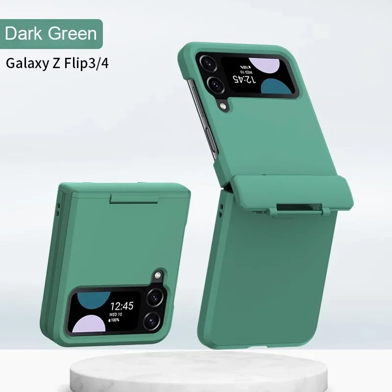 حافظة مفصلية بلون صلب لسامسونج جالاكسي زد فليب ، غطاء واقي صلب ، ملمس جلد ، ضد للصدمات ، Flip4 ، 3 ، 4 ، 5G ، الموضة ، 4