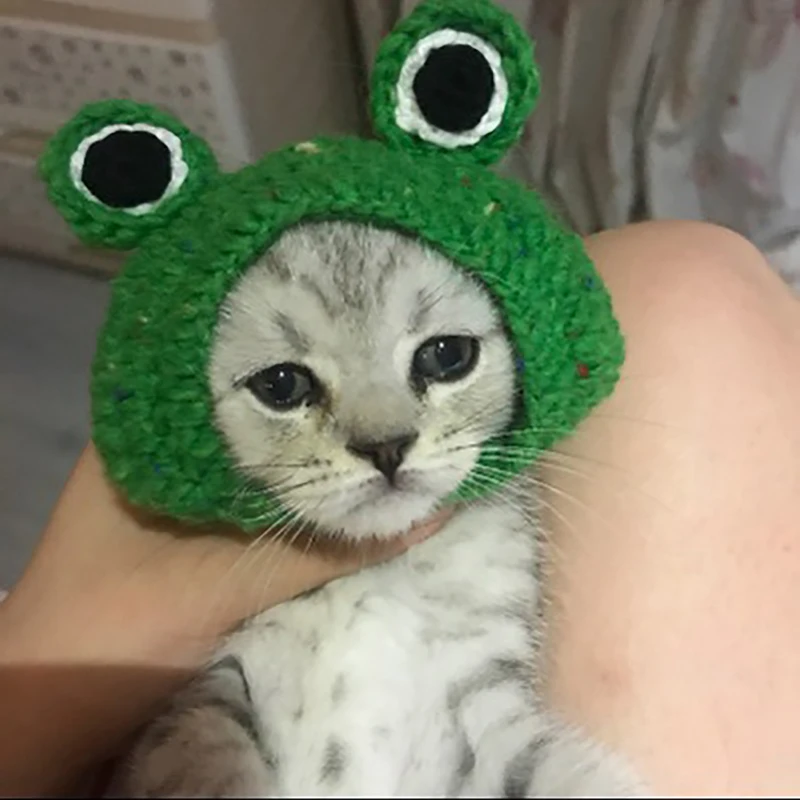 Handmade Knitted Hat for Pets, Cute Frog Shape Headgear, Fun Photography Props