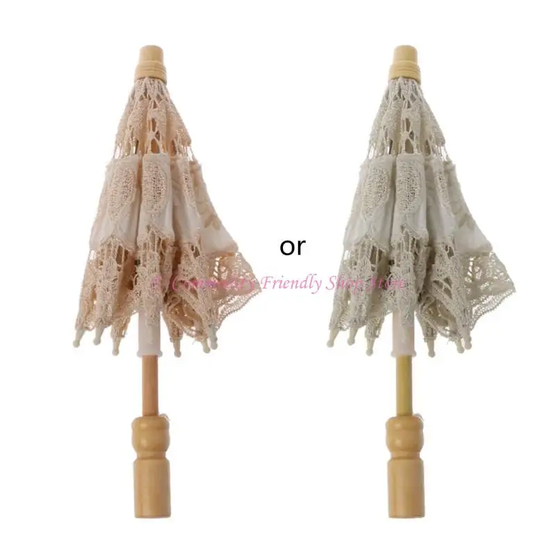 

85AE Mini Wedding Umbrella Cotton Parasol Lace Umbrella Handmade Embroidery Newbaby
