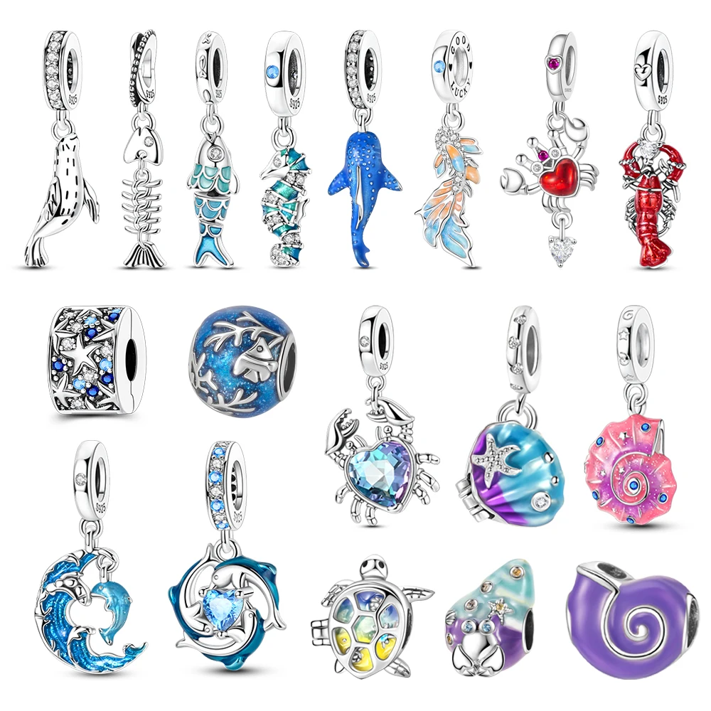 Ocean Series 925 Sterling Silver Seal Whale Crab Dolphin Seashell Charm Fit DIY Bracelet Necklace Exquisite Matching Gifts