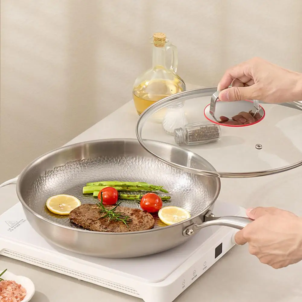 26/28/30cm Titanium Frying Pan With Lid Skillet Hammered Cookware For Gas Electric Induction Stoves Healthy Cooking Essential