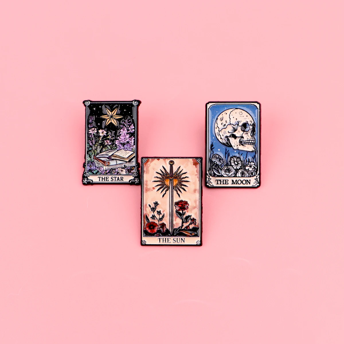 3 stücke Stern Sonne Mond Tarot Karte Emaille Pin Skeleton Brosche Für Mantel frauen Broschen Mode Revers Abzeichen Schmuck freunde Geschenk