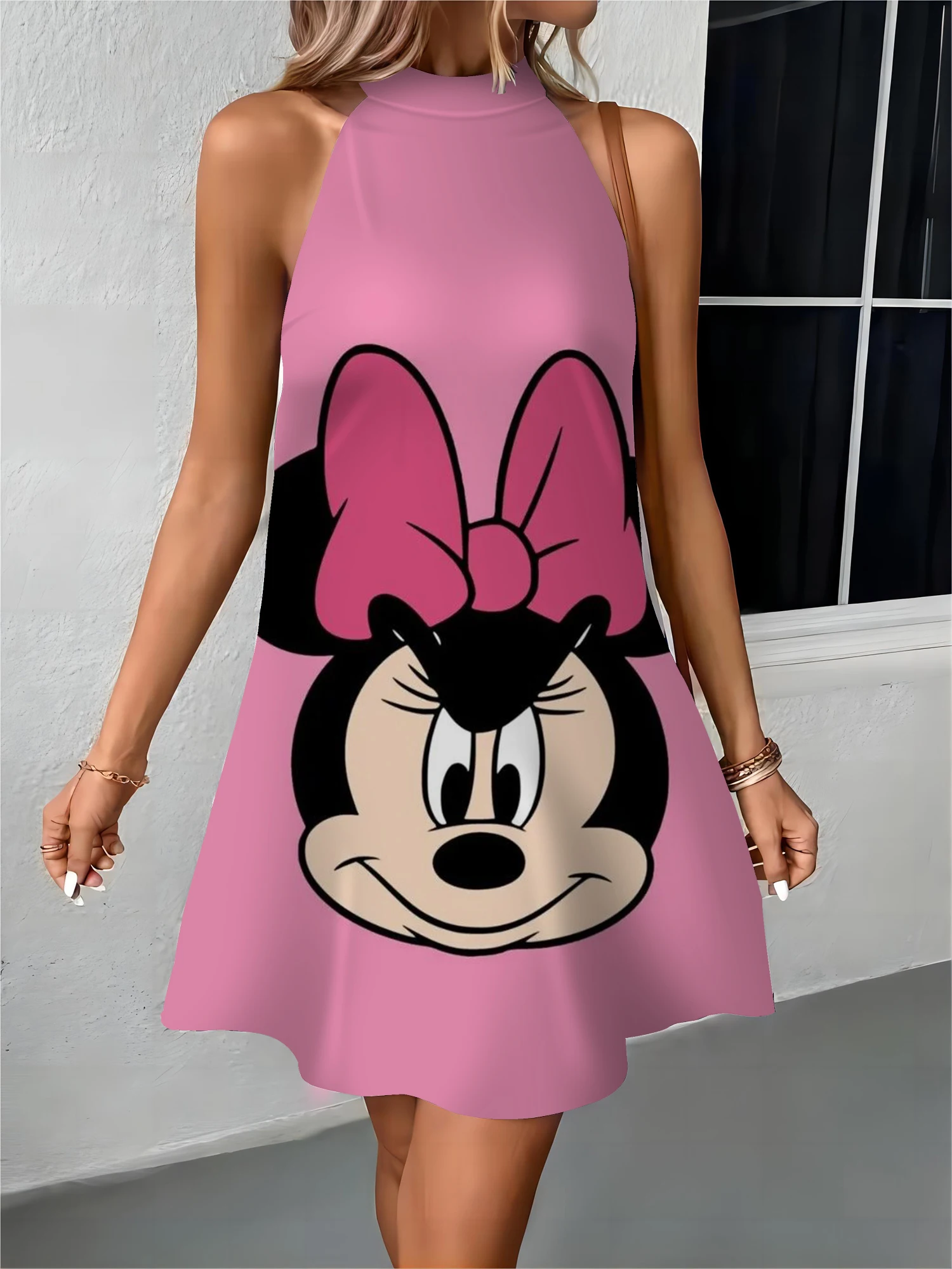 

Holiday Dresses Female Dress Bow Knot Minnie Mouse Mickey Disney Apron Off Shoulder Womens Fashion Summer 2024 Elegant Women New